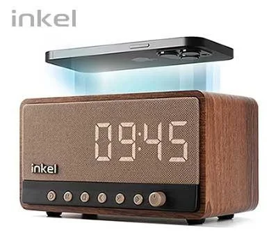 인켈 15W 초고속 무선충전시계 블루투스스피커 라디...